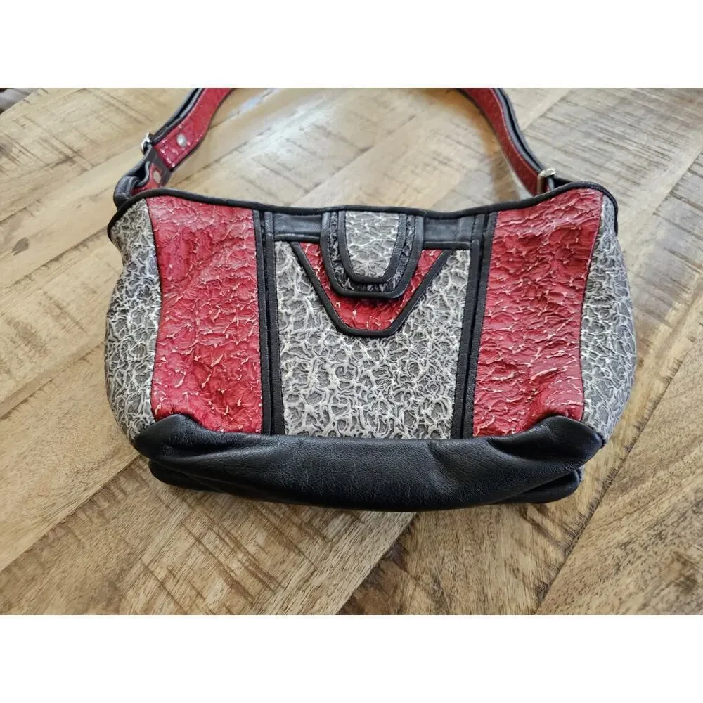 D’Onofrio Leather Designs Handcrafted Shoulder Bag‎ Black Red USA